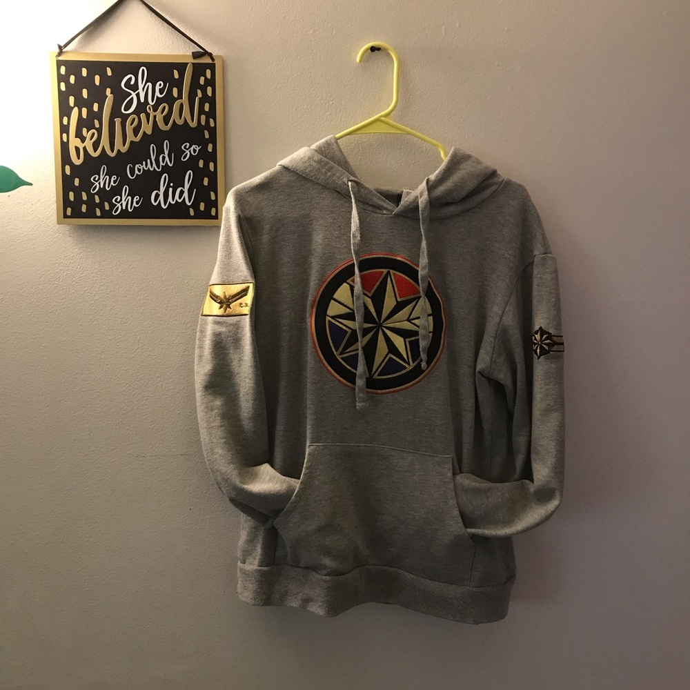 Gray Hoodie Authentic Captain Marvel Emblem